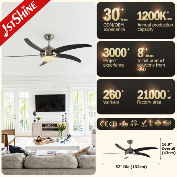 Lâmpada de ventilador de tecto moderno com 5 lâminas Mdf motor DC silencioso poupança de energia