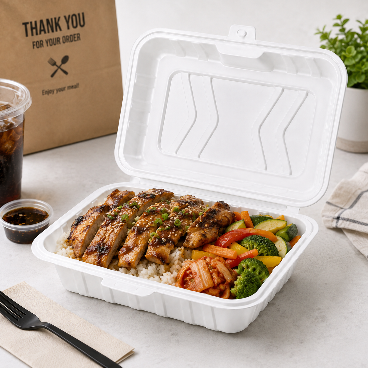 1000ml PP Clamshell Takeout Box Single Compartment for Full Size Meals