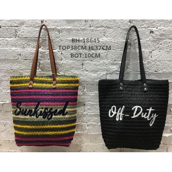 Two Straps Woven Straw Beach Bucket Bag for Large Capacity Vacation Leisure