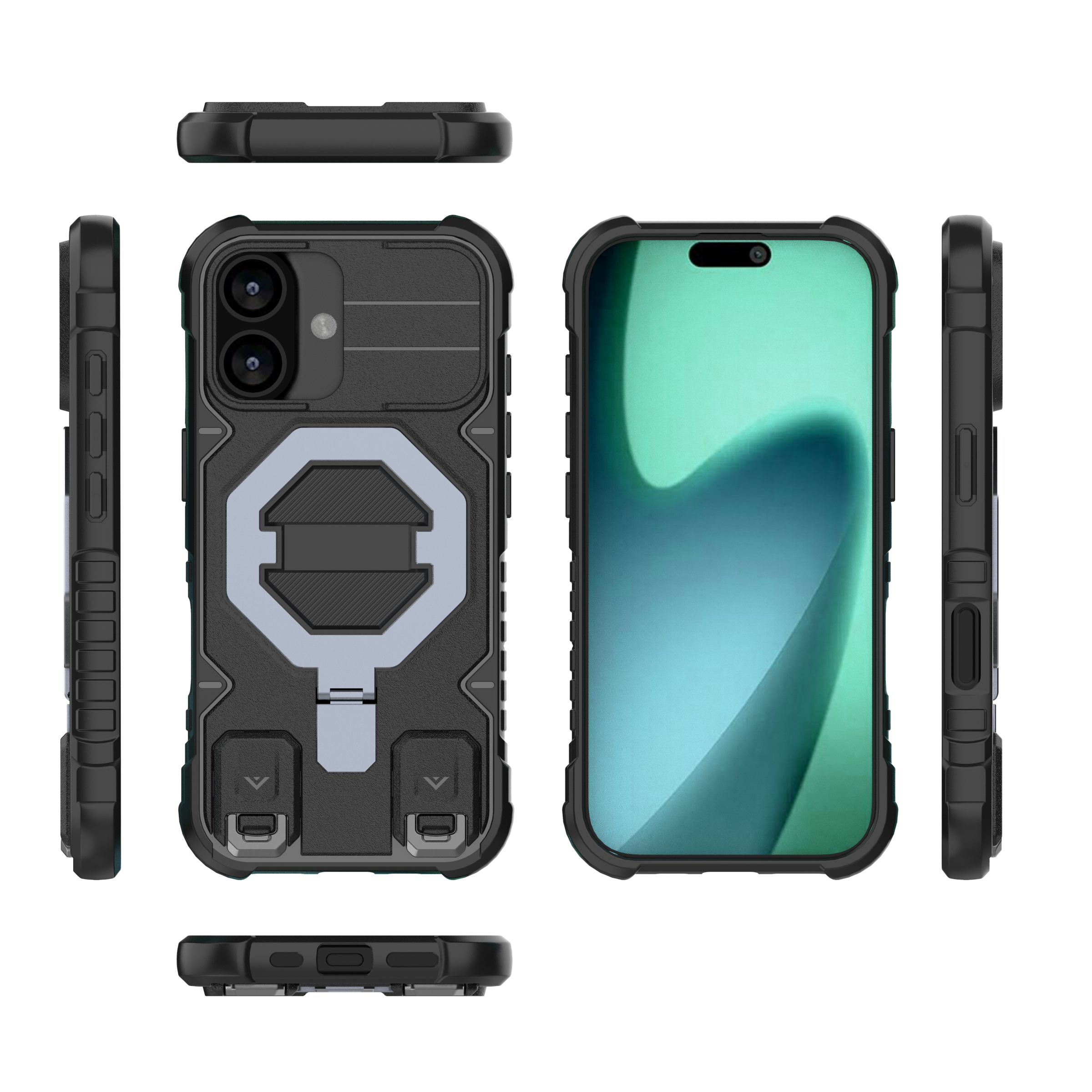 Rugged Outdoor Phone Case with Industrial-Grade Shockproof Protection, Magnetic Kickstand, and Lanyard Hole