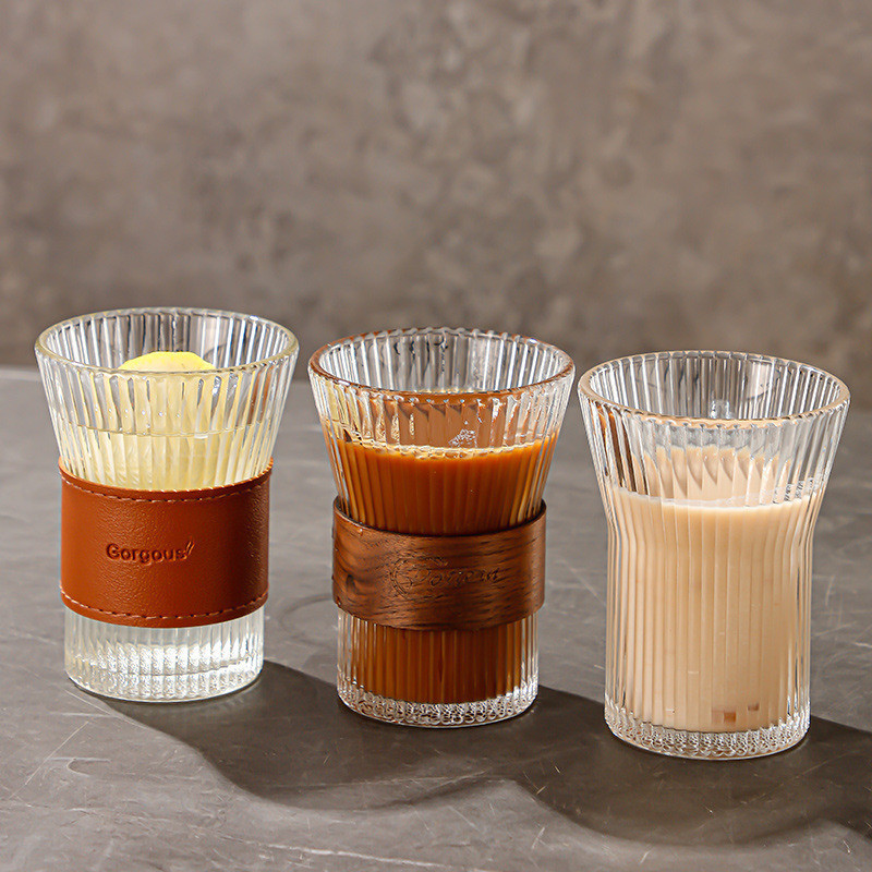 Vertical Grain Glass Girl Coffee Cup Bundle Waist with Hand Different Size Water Cup Advertising Cup