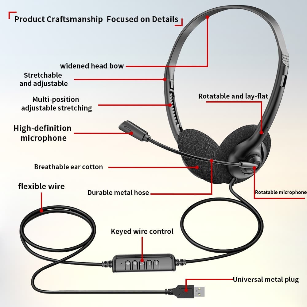 JTY-0123 Colorful Wired Head Mounted Telephone Headphones with Foldable Microphone Lightweight Online Learning Office Headphones Support Logo Color Plug OEM/ODM Private Model Customization