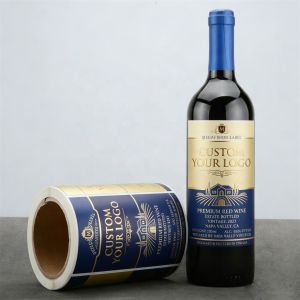 Custom Printing Private Gold Stamping Embossing Paper Adhesive Packaging Label Sticker for Wine Liquor Brandy Glass Bottles