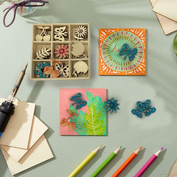 Wooden Embellishments Laser Cut Blanks Slices in Flower Theme for Nature Decor 45pcs