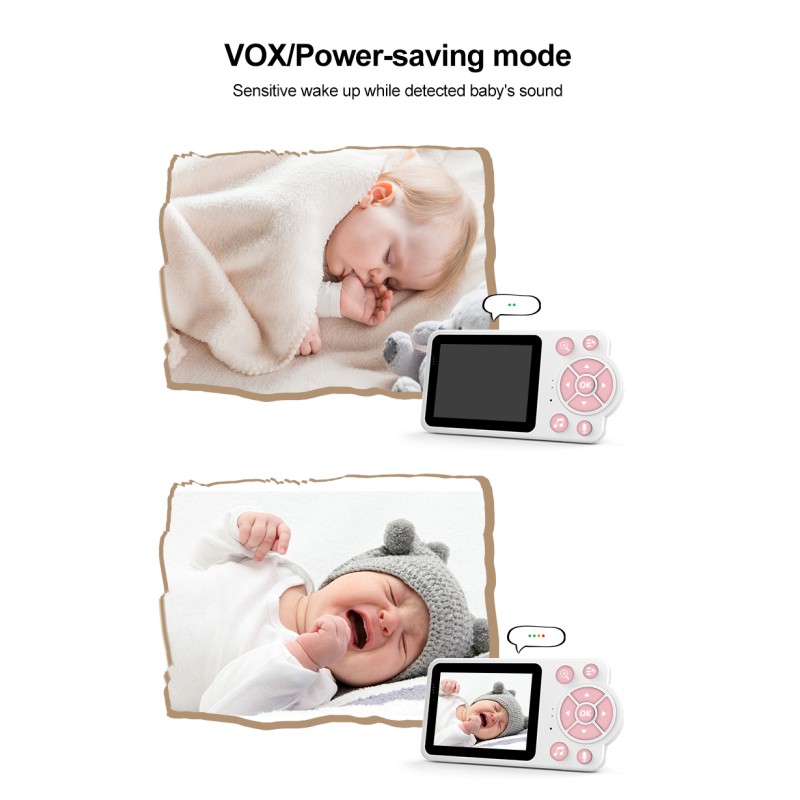 Smart Baby Pet Monitor With Camera and Audio  2.8 Inch Screen 4X Zoom Sleep Surveillance IR Night Vision Two-Way Audio(Pink)