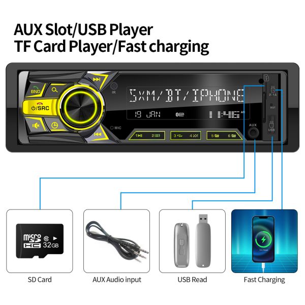 GRANDnavi Single Din Multifunction MP3 Car Player AUX Автомобильное радио USB Автомобильное стерео IR дистанционное управление