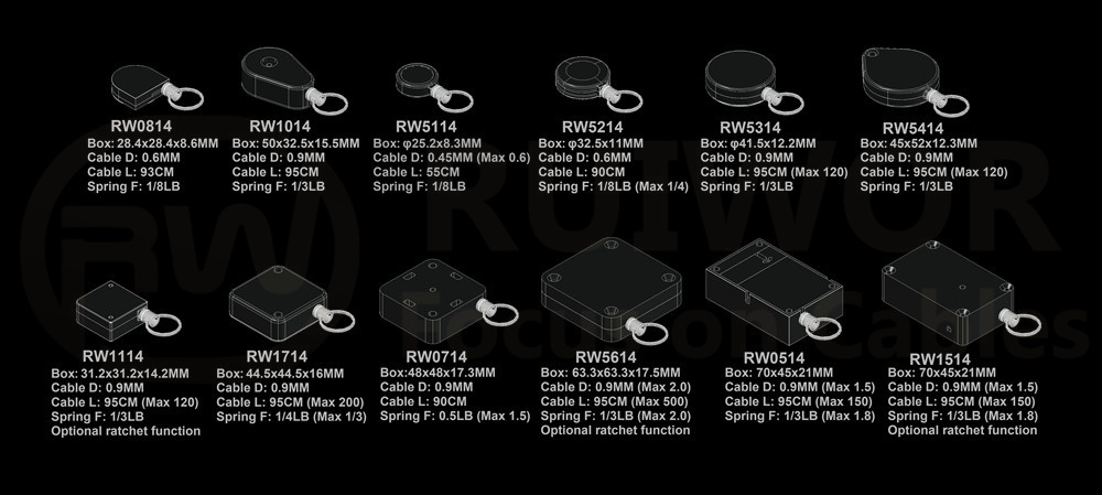 RW1514 Cuboid Multifunctional Retractable Cable With Demountable Key Ring For Retail Product Positioning