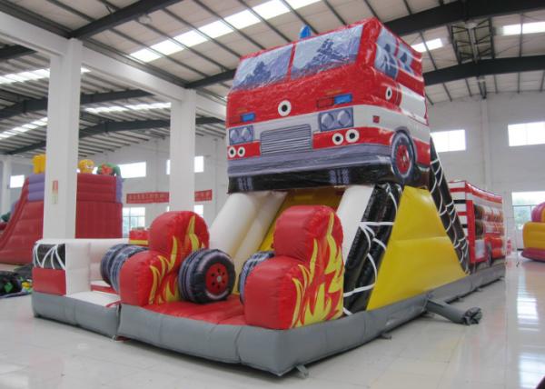 Fire Fighting Fun City Commercial Bounce House , High Slide Big Blow Up Bounce House