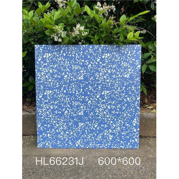 Waterproof Blue 600x600mm Indoor Floor Terrazzo Ceramic Tiles For Bathroom