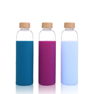 500ml Size Customized Logo Glass Sports Water Bottle BPA Free Bamboo Lid
