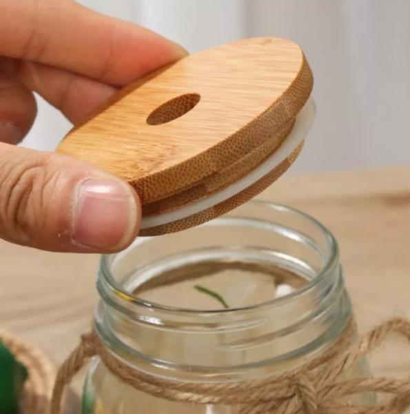 Houseware 70mm/86mm Bamboo Mason Lids with Straw Hole and Silicone Seal  Mason Caps