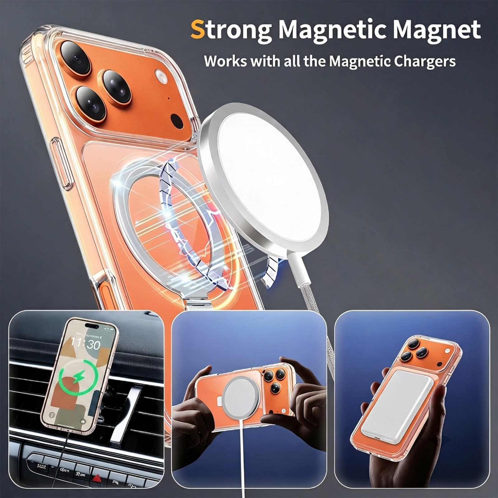 Laudtec PC Matte TPU Border Clear Back Magnetic Case with Round Stand & Holder  for iPhone 18 17 Pro Max