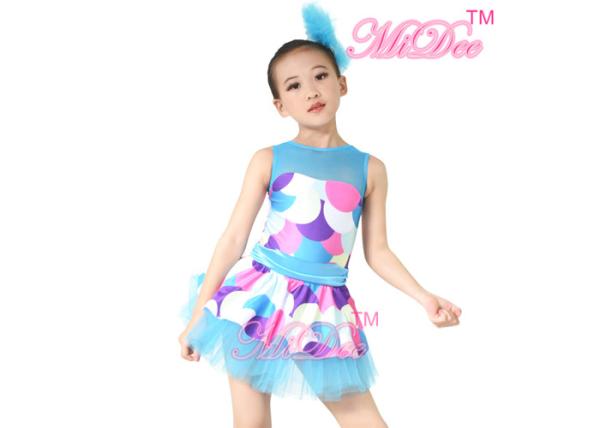 Children Adult Colorful Polka Dots Girls Jazz Dance Costumes Tired Dresses Tank Top With Mesh Joints