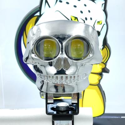 Silver Skull Style Branco Amarelo 2 LED Lâmpadas Exteriores de Motocicleta