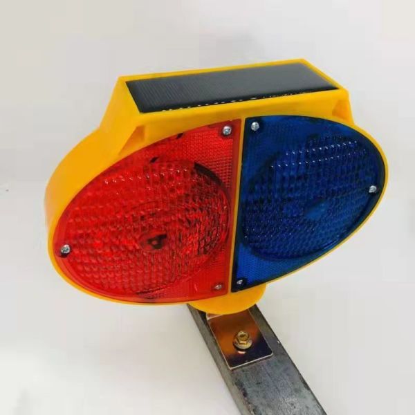 ROADSAFE JSD11 Dual-Color Red/Blue Flashing LED Solar Traffic Warning Lamp – Double-Sided Safety Barricade Light for Traffic Cone