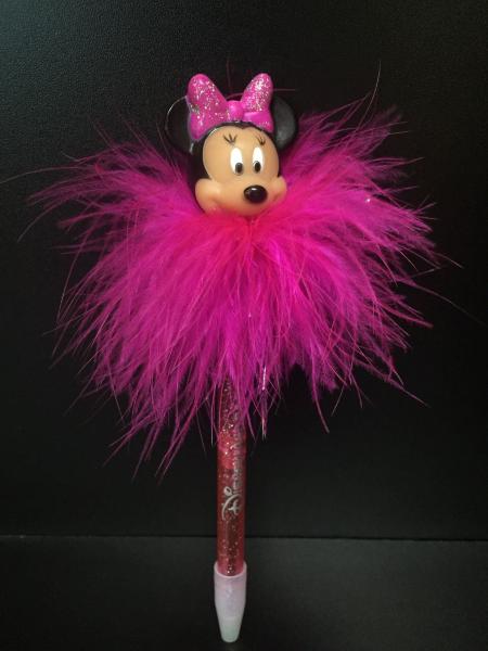 Pink Vinyl Disenyland Ballpen Plastic Daily Product with figure Minnie head for student made of PVC and ABS