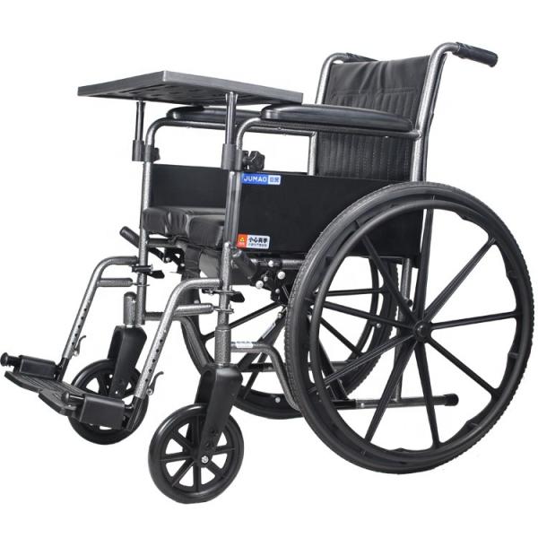 W365 New Good Design Commode Manual Wheelchair Rehabilitation Therapy Supplies Plastic 8 Front 24 Inches Rear Steel Bla