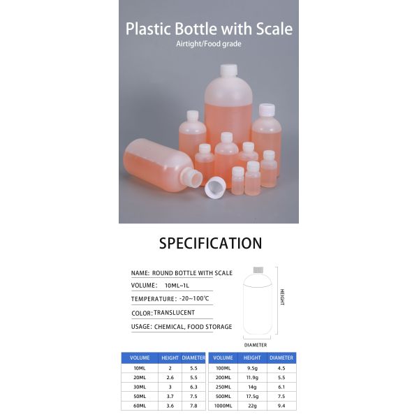 Tipo de sellado Botella de reactivo Hdpe de plástico para análisis de laboratorio