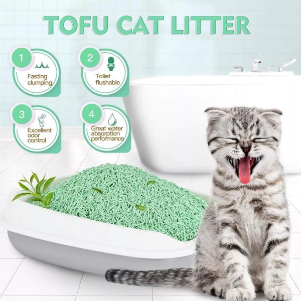 Litière pour chat agglomérante, écologique, durable, organique, au soja, au thé vert, et jetable dans les toilettes