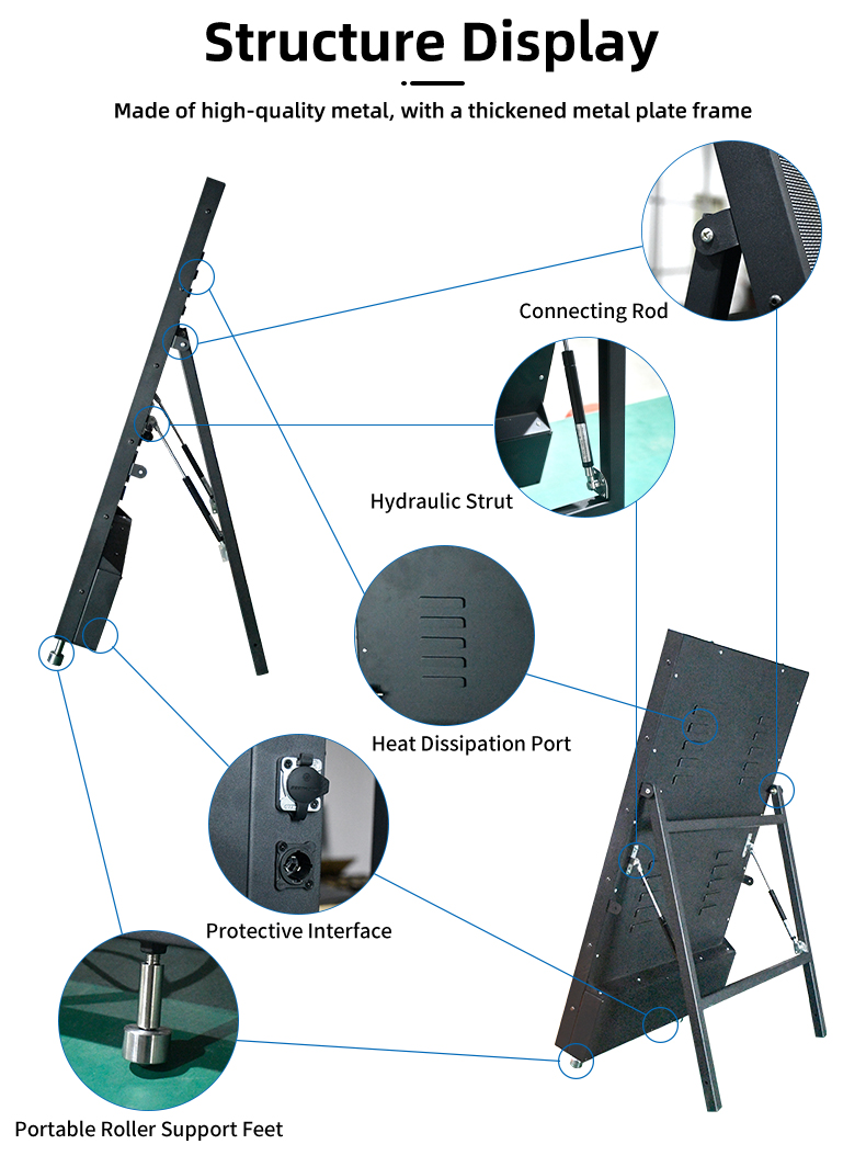 Folding Digital Poster LED Display with 4 Wheels IP65 Rated for Shop Advertising and Agency Use