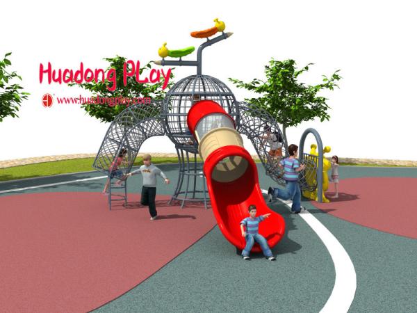 Middle Kids Climbing Play Equipment Like Big Soccer Ball Limit Excited Exploration