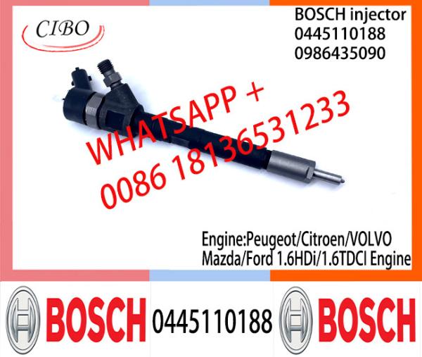 BOSCH Common fuel Rail Injector 0445110188 0986435090 9655045080 96507606 96550450 for Peugeot/Citroen/VOL/Mazda/Ford
