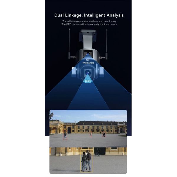 4K Solar Human Double Lens Surveillance Camera with Onboard Storage and Solar Power