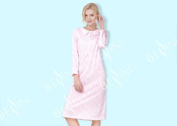Doll Collar Style Ladies Night Dresses Sleepwear Pima Printed OEM / ODM Available