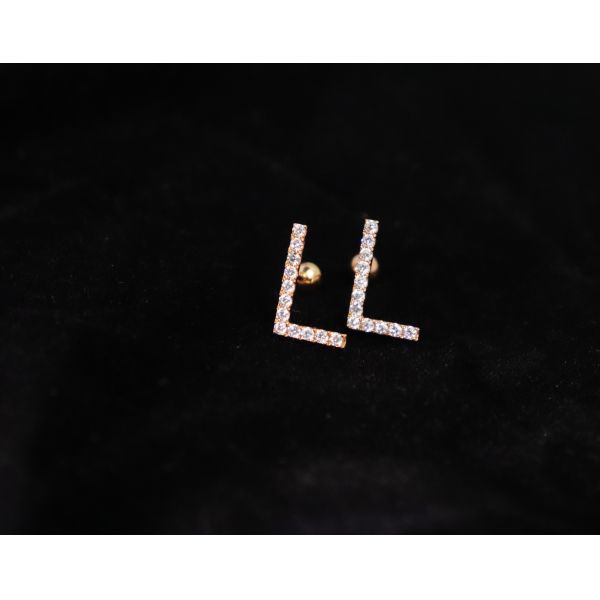 Customized 18K Gold 'L' Letter Earrings Fine Jewelry with IGI GIA Lab Grown Diamonds for Anniversary Wedding Banquet Gift
