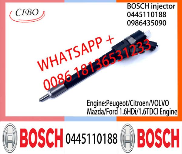 BOSCH Common fuel Rail Injector 0445110188 0986435090 9655045080 96507606 96550450 for Peugeot/Citroen/VOL/Mazda/Ford