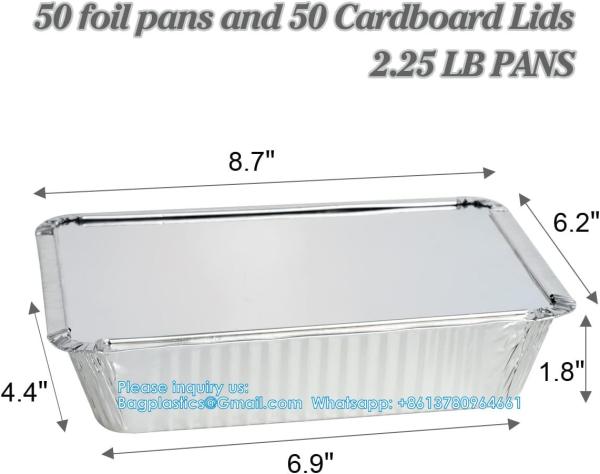 2.25LB (8.5X6) Oblong Pans - To Go Containers With Lids - Disposable Tin Foil Pans Catering, Meal Prep