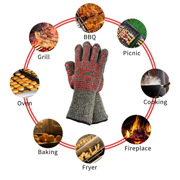 Food Grade Silicone Heat Resistant Barbecue Gloves 13.5 Inch Aramid Fabric