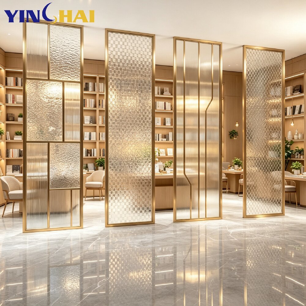 Custom Luxury Stainless Steel Screen Partition With Decorative Glass Panel