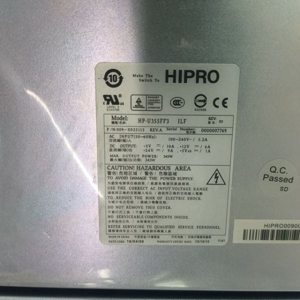Atm Parts Hipro HP-U355FF3 LF Power Supply Input 100-240 VAC Output 5VDC 12VDC 24 5V