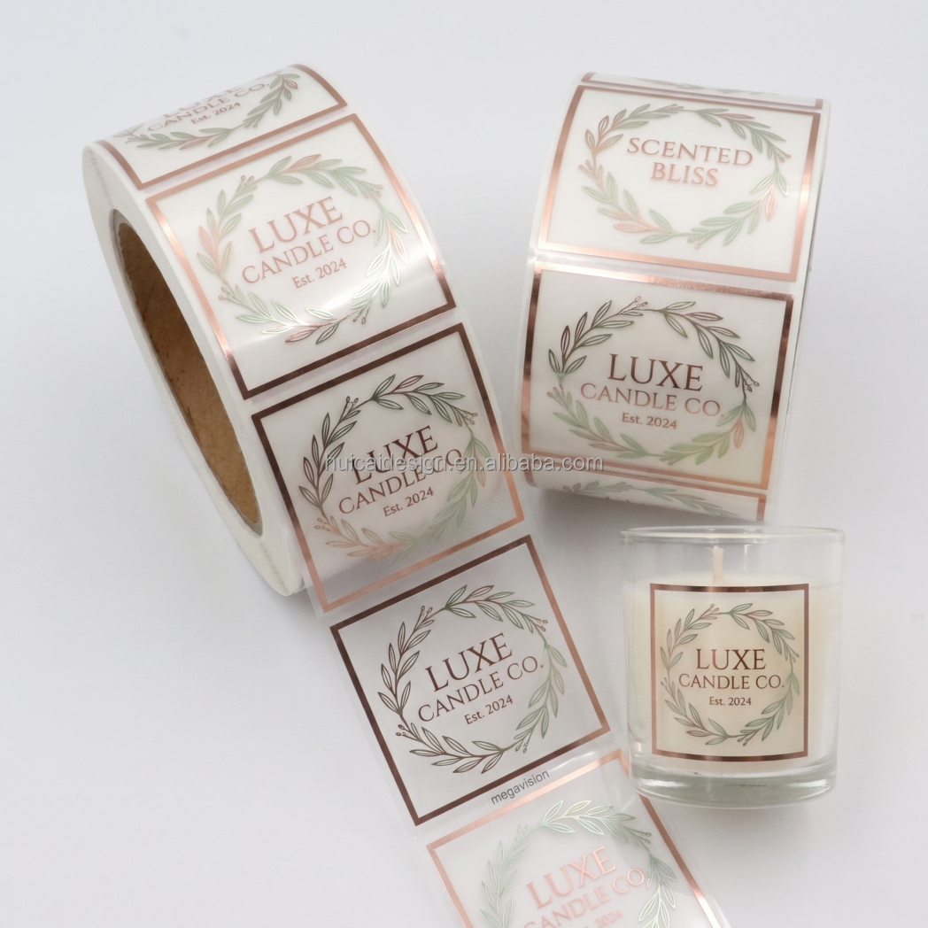Custom Linen Textured Paper Candle Labels Stickers for Soy Candle Jars Kraft Waterproof Adhesive Vintage Labels