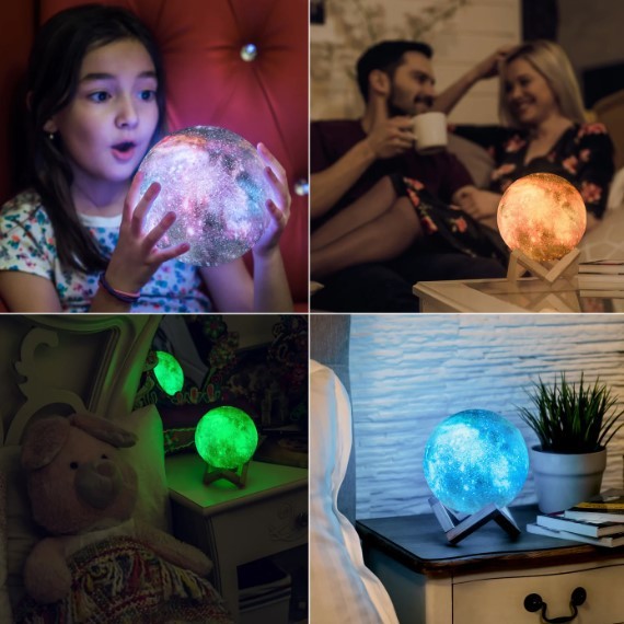 Умный лунный свет контроля напечатанный 3D, окружающее изменение цвета лампы луны RGB