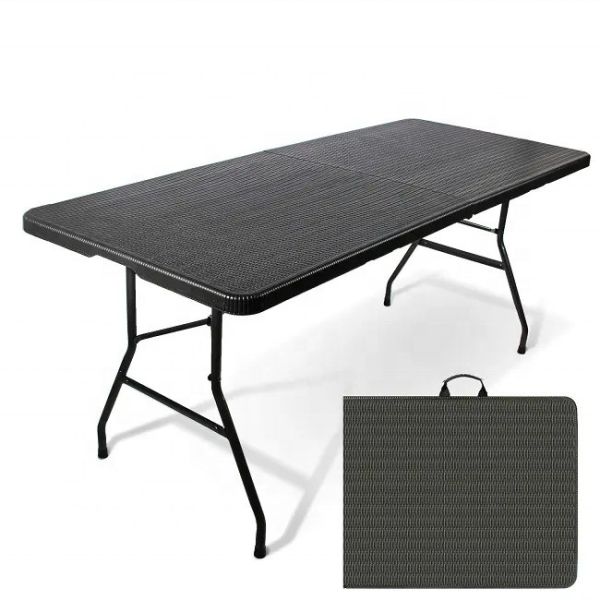 Plastic Table Folding Style Imitated Rattan Lightweight Portable Camping Picnic Table