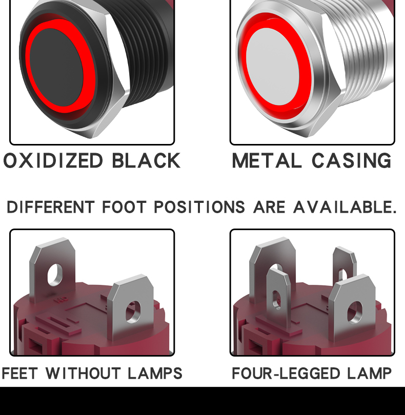 10A High-Current Metal Push Button Switch 16MM Short Type, Normally Open, Self-Reset/Self-Locking, with Light Button Switch
