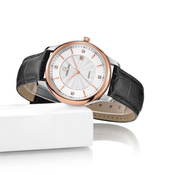 Water Resistant Quartz Stainless Steel Watch Genuine Leather Strap With SR626SW Battery