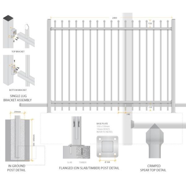 Black Color Powder Coating Tubular Steel Fence Galvanized Tube Diplomatic Security