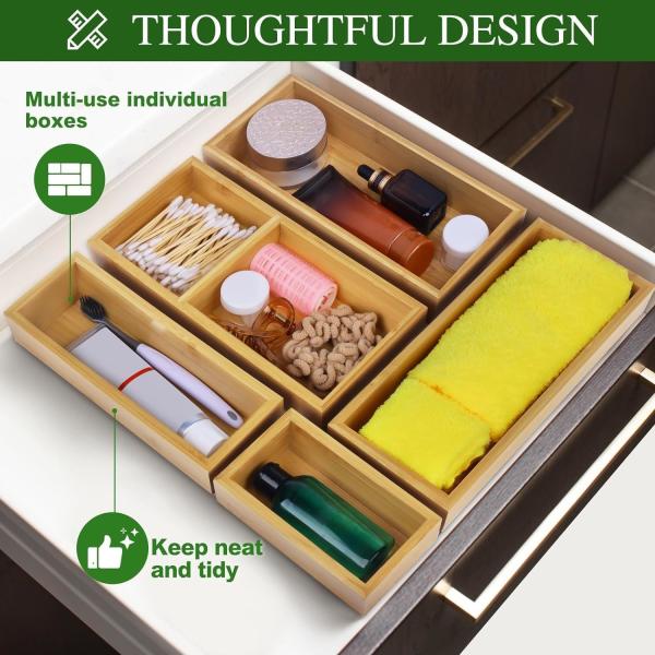 Luxury Bamboo Drawer Organizer - Multifunctional Drawer Organizer for Kitchen, Bathroom, Office Desk, Cosmetics, Jewelry