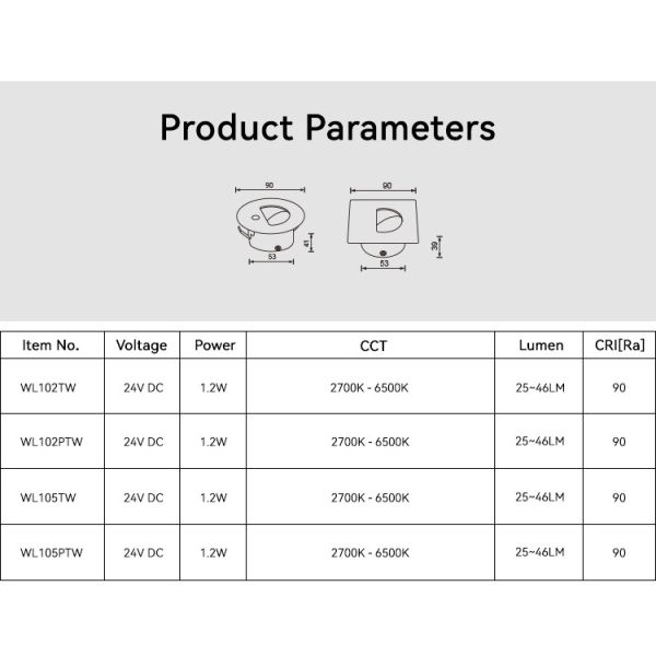 24VDC Interior Stair Lights 2700K-6500K Recessed Square LED Step Light