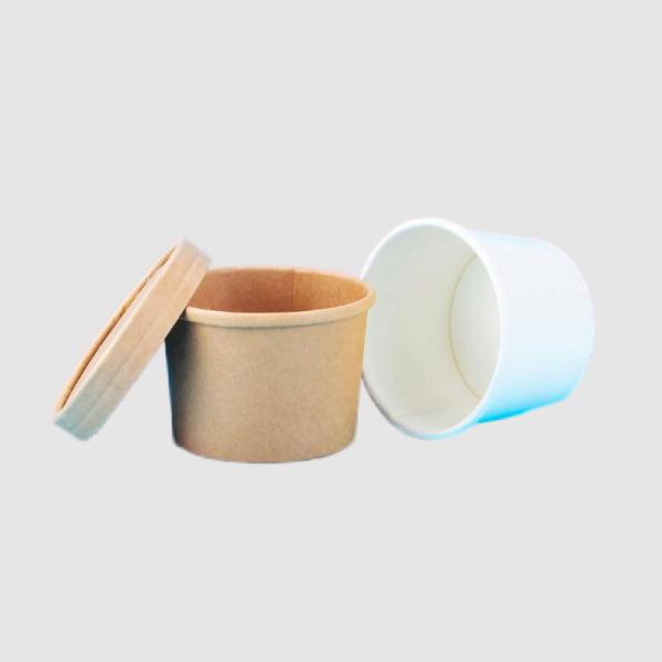 Disposable Biodegradable 8oz Take Away Food Kraft Paper Soup Bowl Cup Container With PP or Paper Lid