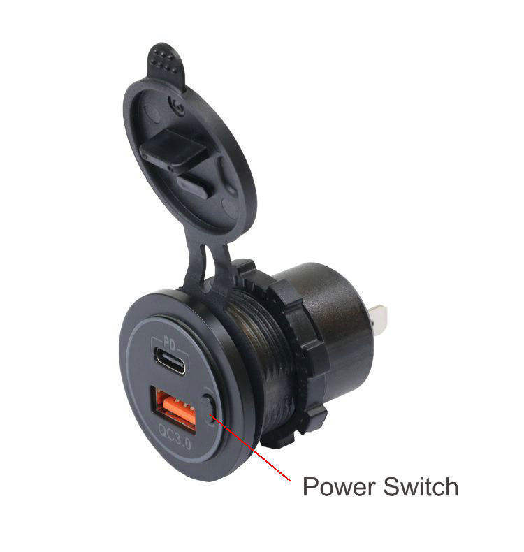 12V 24V Dual USB‑C Car Charger Socket, QC 3.0 PD Fast Charging Port with LED Light, for Cars, Trucks and Boats
