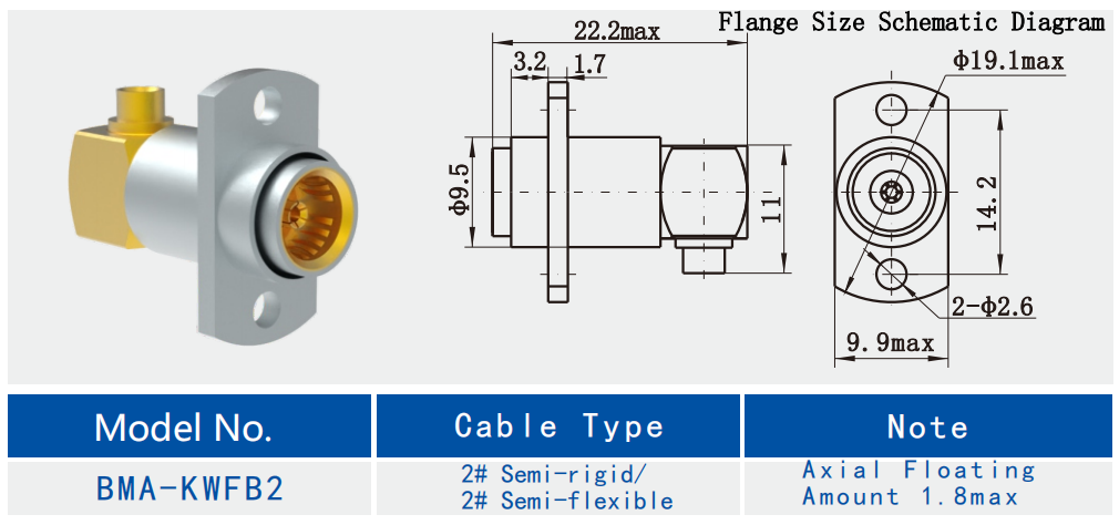 BMA Female Right Angle Axial Floating Mount RF Connector For 2#Semi Flexible / Semi Rigid Cable