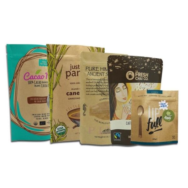 Wholesale Biodegradable Zipper Brown Kraft Paper Bags Tea/Food Packaging Stand Up Paper k Bag