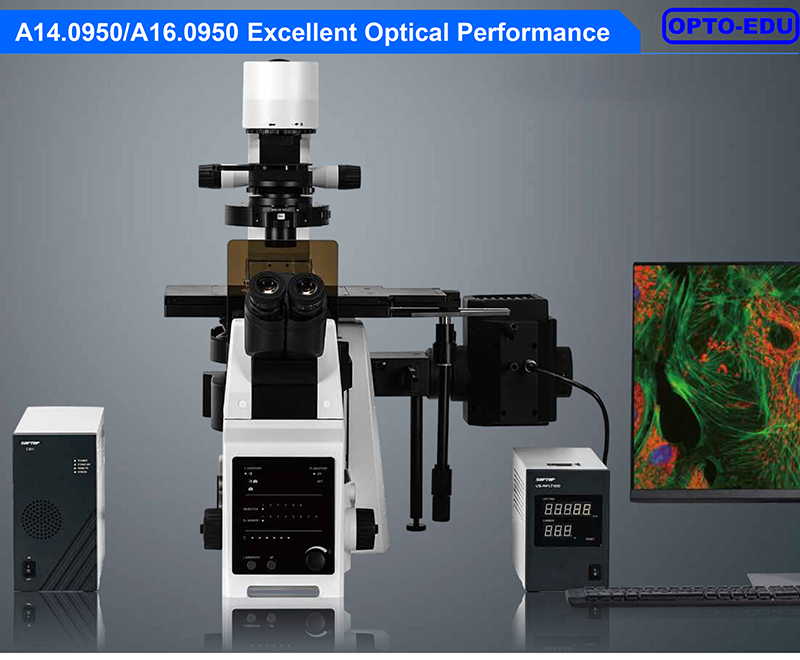 Opto Edu A14.0950 Research Level Inverted Biological Microscope Mortorized Condenser