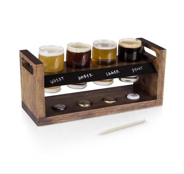 Handmade 5oz Craft Beer Tasting Kit , Craft Beer Glasses Set With Wooden Paddle