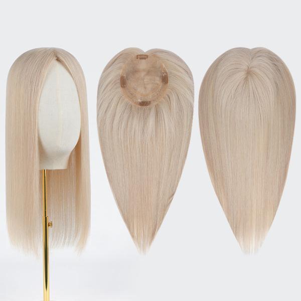 16 Inch Silk Base Hair Topper 5X5 Light Brown Ombre European Hair Wigs Topper Custom Remy 100% Human Hair Topper for Women
