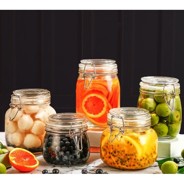 Банки 700ml 500ml хранения еды кнопки нержавеющей стали воздухонепроницаемые стеклянные